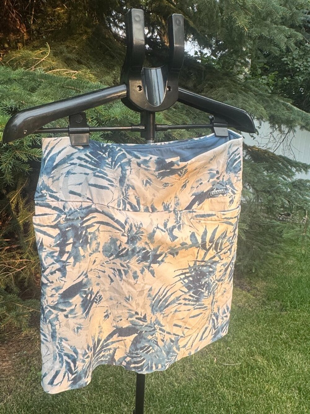 S.C. & CO. Tropical Palm Leaf Printed Skort Blue White Pockets